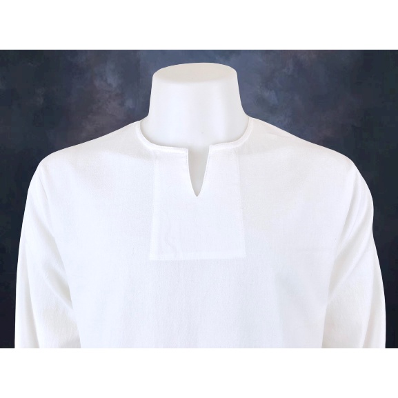 เสื้อผ้าฝ้าย ผ้าพื้นเมือง (หนังกบ) คอเจาะ แขนยาว สีขาว