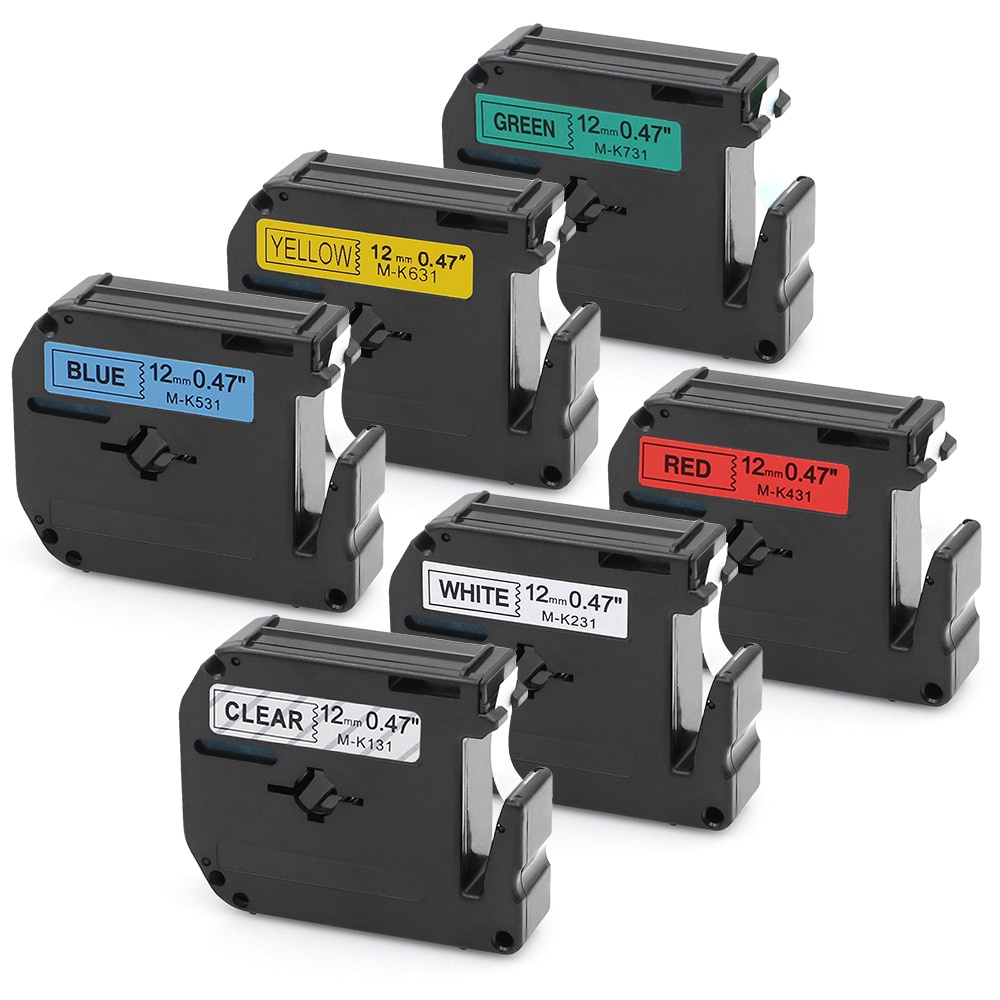 6PCS 12mm Compatible Brother M Tape M-K131 M-K231 M-K431 M-K531 M-K631 M-K731 for P-touch PT65 PT70 