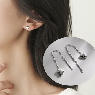 ต่างหูรูปหัวใจ Fashion Heart Long Dangle Earrings Women Girl Korea Love Ear Line Chain Party Birthday Gift Accessories