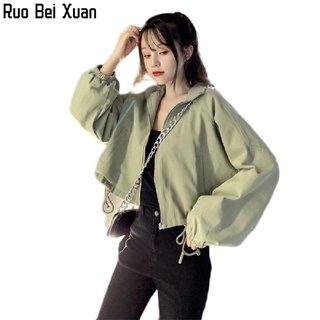 Ruo Bei Xuan เสื้อแจ็คเก็ตนักเรียนหญิงเกาหลีใหม่หลวมแฟชั่นสั้นเสื้อสเวตเตอร์ถักแบบลำลอง