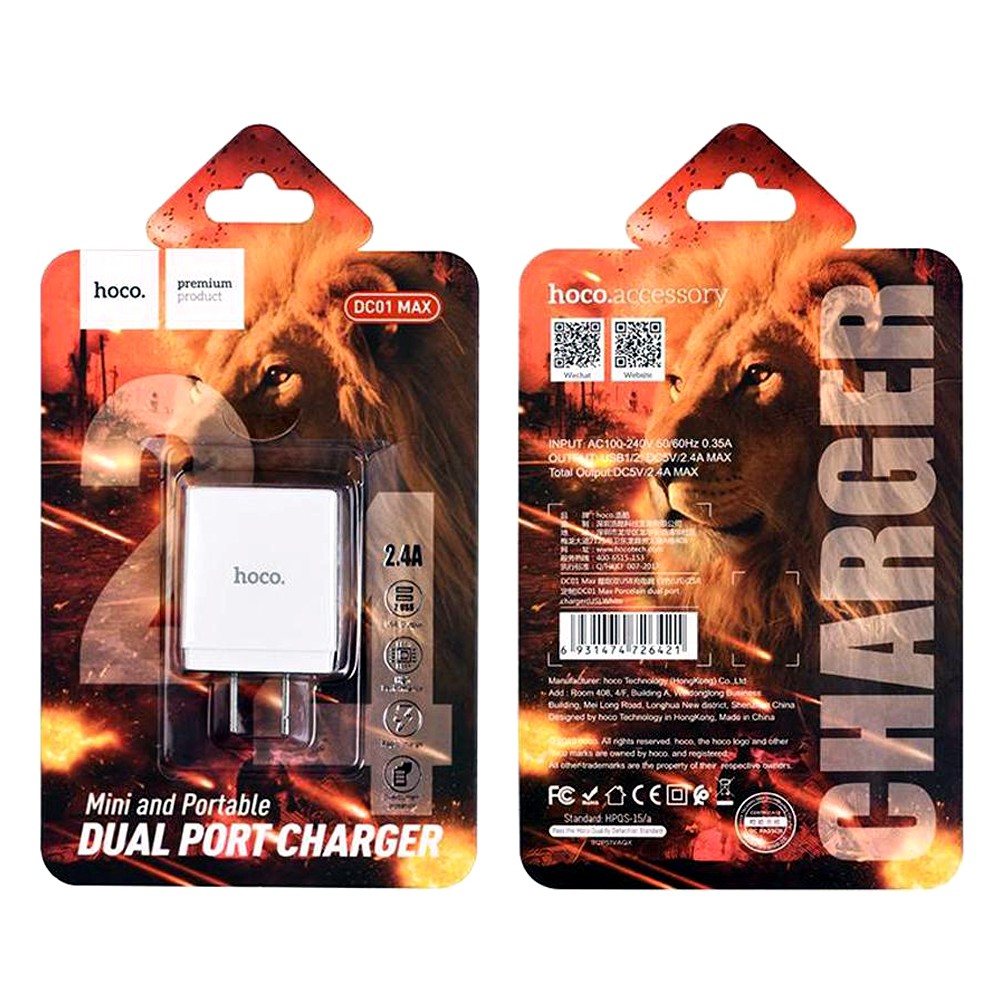 Telecorsa DC01 Hoco Fast Charging Heads 2.4A Code USB-plug-2.4A-DC01-05E-RI