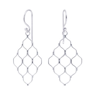 SILVER THAI  925 Silver Handmade Filigree Plain Earrings ตระขอต่างหูเงินแท้925รูปรังผึ้ง