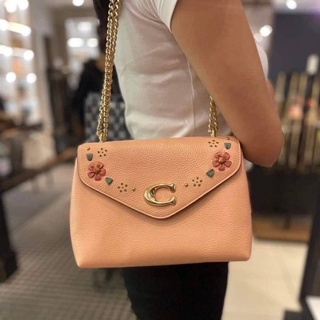 พร้อมส่ง แท้100% Coach CA145 Tammie Shoulder Bag With Floral Whipstitch