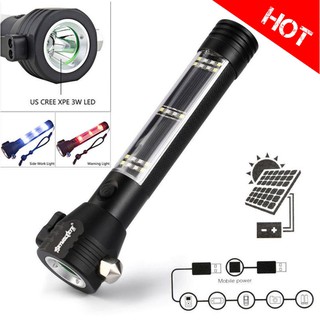 ไฟฉาย ไฟฉายทุบกระจก ไฟฉายฉุกเฉิก ชาร์ตไฟโซล่าเซล Solar light flashlight