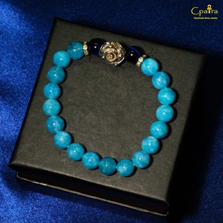 กำไลหิน 8 มิล  หินนำโชค Aquamarine &amp; Blue tiger eye +  Rose charm sterling silver 925