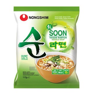 Nongshim Soon Veggie Ramyun Instant Noodle Soup 112g นงชิม รสผัก บะหมี่กึ่งสำเร็จรูปเกาหลี