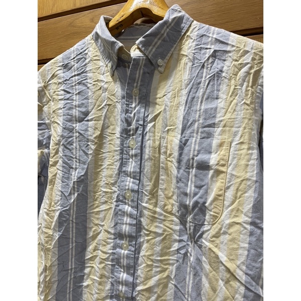 เสื้อเชิ้ตแขนยาวลายทางผู้ชายมือสอง GU STRIPED LONG SLEEVE SHIRT Size M มือ2