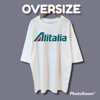 Happier than ever🔥เสื้อยืดโอเวอร์ไซส์สกรีนลาย_Alitalia_สีขาว