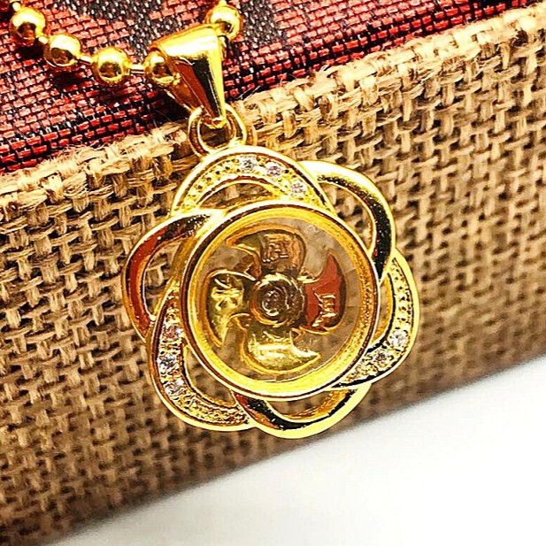 จี้กังหัน กังหันแชกงหมิว ฮ่องกง สร้อยคอกังหันแชกงหมิว ใบพัด หมุนได้ ทอง 24k เสริมดวง เสริมฮวงจุ้ย โช