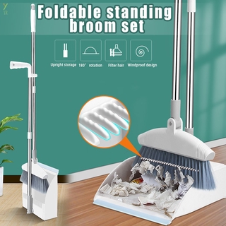 Broom Dustpan Set Long Handle Upright Standing 180 Degree Rotating for Home Room