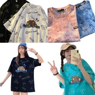 เสื้อยืดแฟชั่นไซส์ใหญ่ oversize เสื้อผ้าวินเทจผู้หญิงสาวอวบ เสื้อยืดโอเวอร์ไซส์ลายการ์ตูนหมี เสื้อน่ารักสไตล์เกาหลี xl