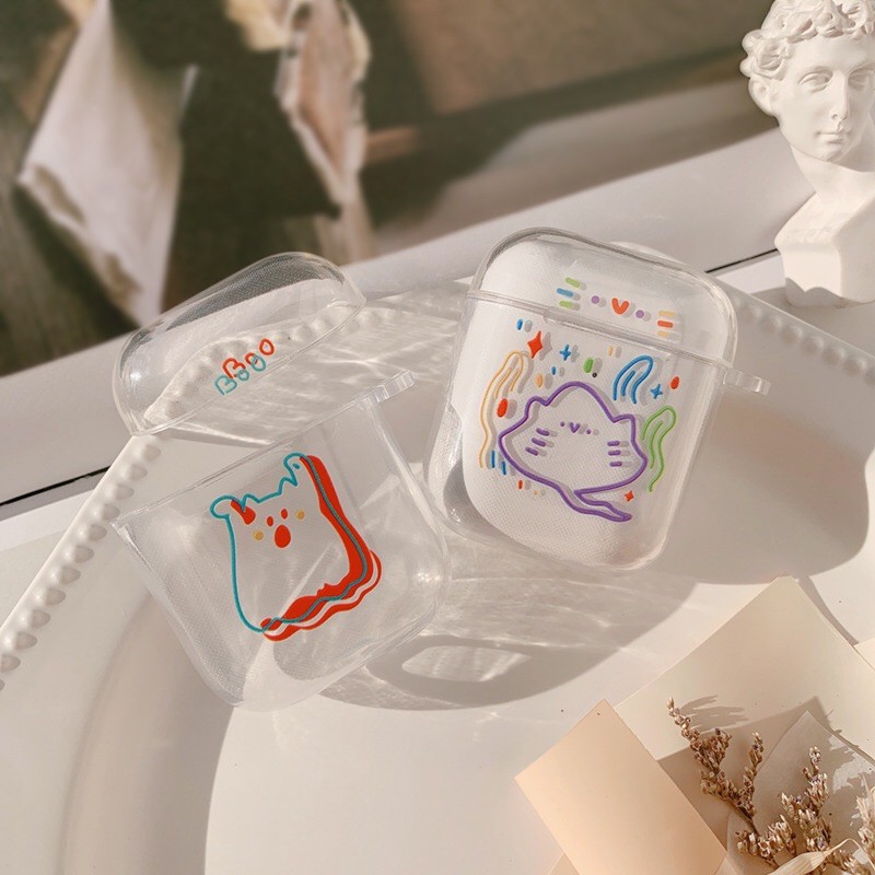 พร้อมส่งในไทย A4S106 เคสยางใสขุ่นนิ่ม แถมห่วงเหล็ก สำหรับ AirPods case เคสแอร์พอด Gen1,2,Pro (i9s,i11, i12)