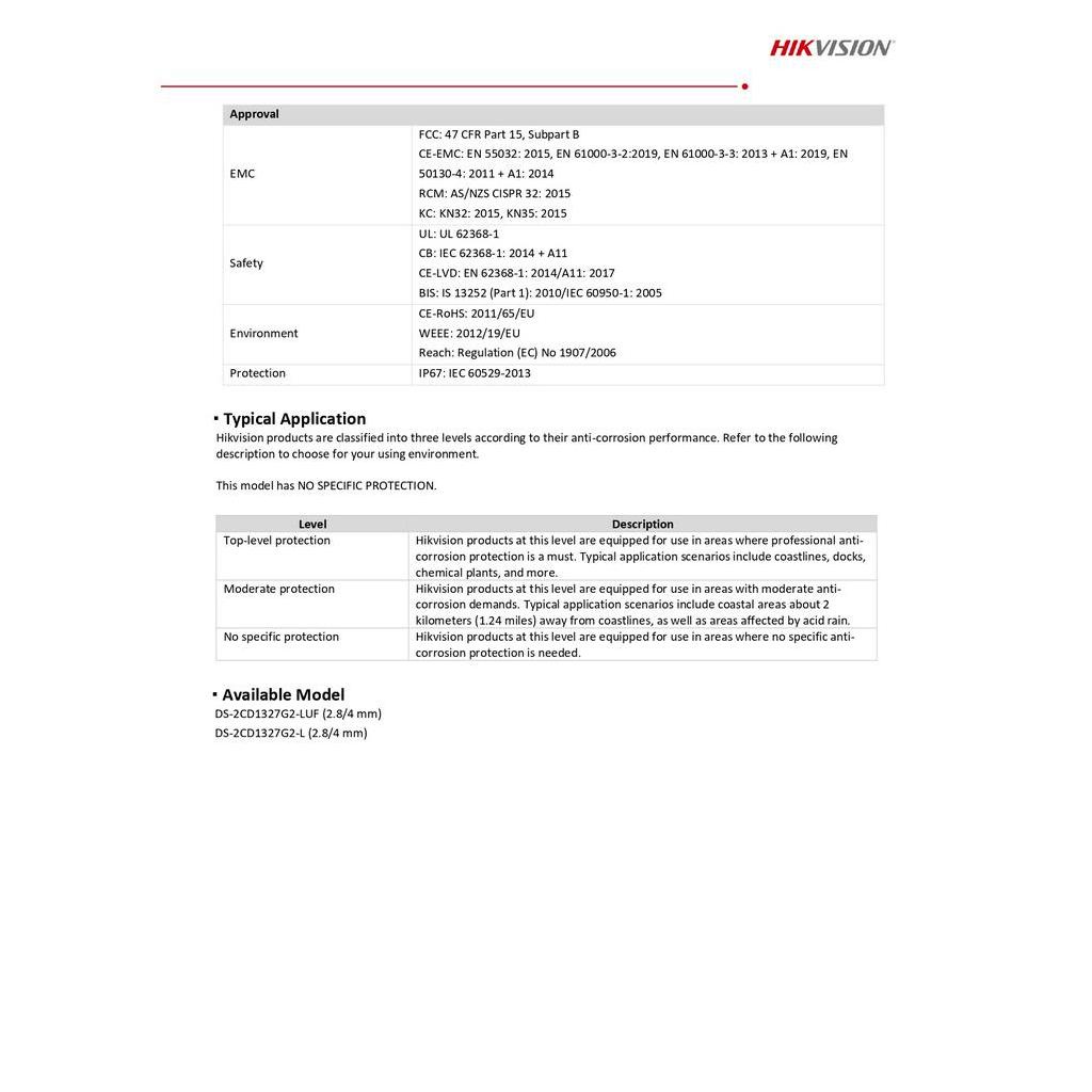 Hikvision กล้องวงจรปิด IP 2MP ภาพสี24ชม. รุ่น DS-2CD1327G2-L - แบบเลือกซื้อ BY N.T Computer
