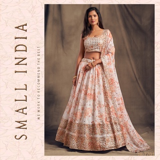 {**ส่งฟรี**} SMALL INDIA 💗 Soft Organza Wedding Wear ชุดเซ็ทเสื้อกระโปรง 💗 Lehenga Choli Set