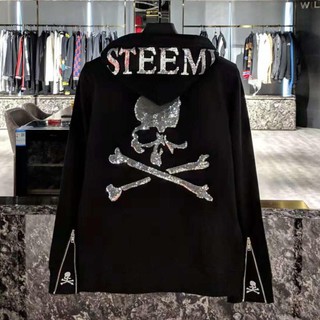 MMJ skull letters sequins sweater jacket