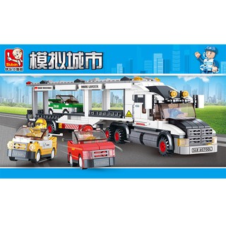 ProudNada Toys ของเล่นเด็ก ตัวต่อ รถบรรทุก รถพ่วง ขนรถยนต์ (กล่องใหญ่สุดคุ้ม) Sluban TRUCK LEADER B0339