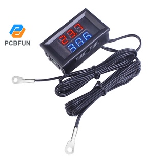 Pcbfun DC4-28V เครื่องวัดอุณหภูมิดิจิทัล หน้าจอคู่ สีแดง และสีน้ําเงิน พร้อมเซนเซอร์โพรบ NTC กันน้ํา