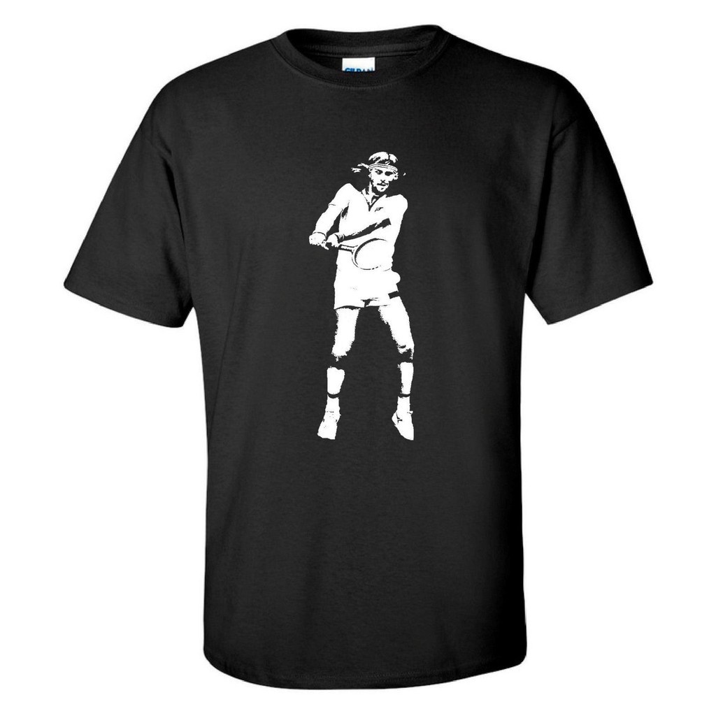 Tee_home/Bjorn Borg Wimbledon ตํานานเทนนิสผู้ชายเสื้อยืดแขนสั้นฮิปฮอปฮิปสเตอร์ @D+