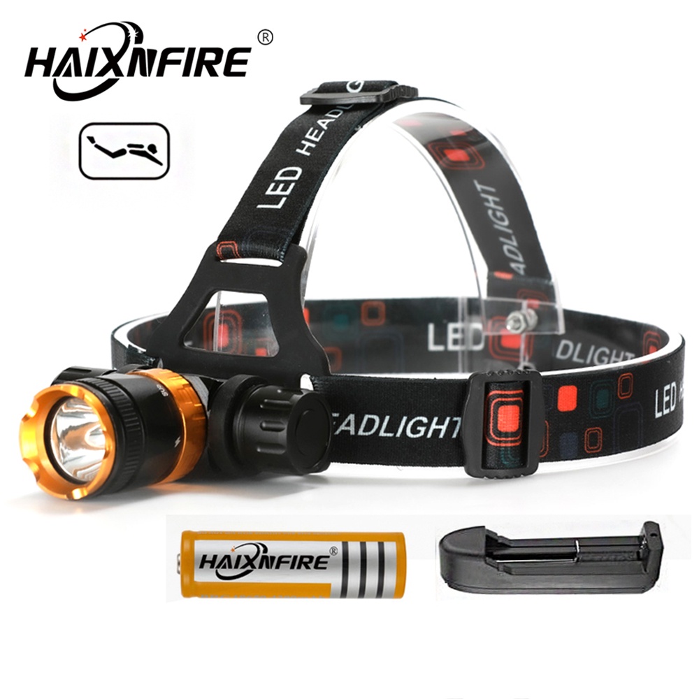 Haixnfire ไฟหน้าดําน้ํา DV41 LED กันน้ํา พร้อมถ่านและเครื่องชาร์จ