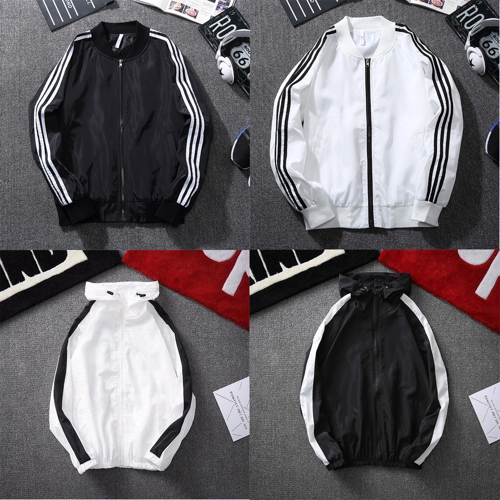 เสื้อคลุมแขนยาว เสื้อแขนยาวมีซิป อื่นๆ สไตล์เกาหลี กันแดด กันลม มีฮู้ด✨✔แต่งแถบด้านข้าง เสื้อคลุมนักเรียน