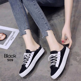 ผ้าใบเปิดส้น : 509 - black (GK882)