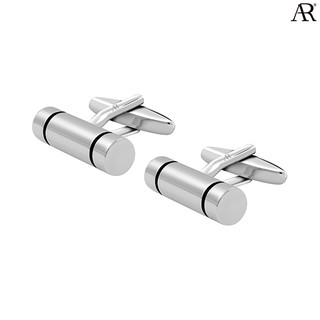 ANGELINO RUFOLO Cufflink(คัฟลิงค์) ดีไซน์ Cylinder กระดุมข้อมือคัฟลิ้งโรเดียมคุณภาพเยี่ยม สีเงิน