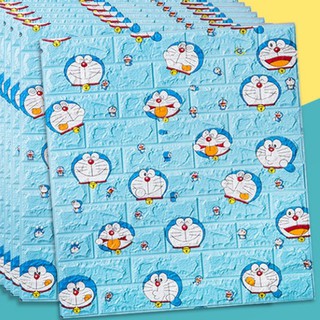 Doraemon Hello kitty วอลเปเปอร์โดเรม่อนติดผนังแต่งห้องนอนสติ๊กเกอร์โฟมอิฐวอลเปเปอร์กาวติดผนังลายอิฐ