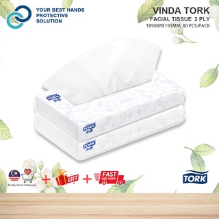 Vinda Tork กระดาษทิชชู่เช็ดหน้า 2 ชั้น 189 มม. X195 มม. 80 ชิ้น ต่อแพ็ค