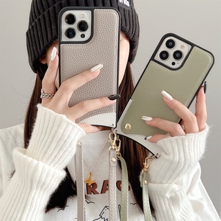 เคสโทรศัพท์มือถือหนัง พร้อมสายสะพาย และช่องใส่บัตร และสายคล้องไหล่ สําหรับ iPhone 15 14 Plus 13 12 11 Pro Max