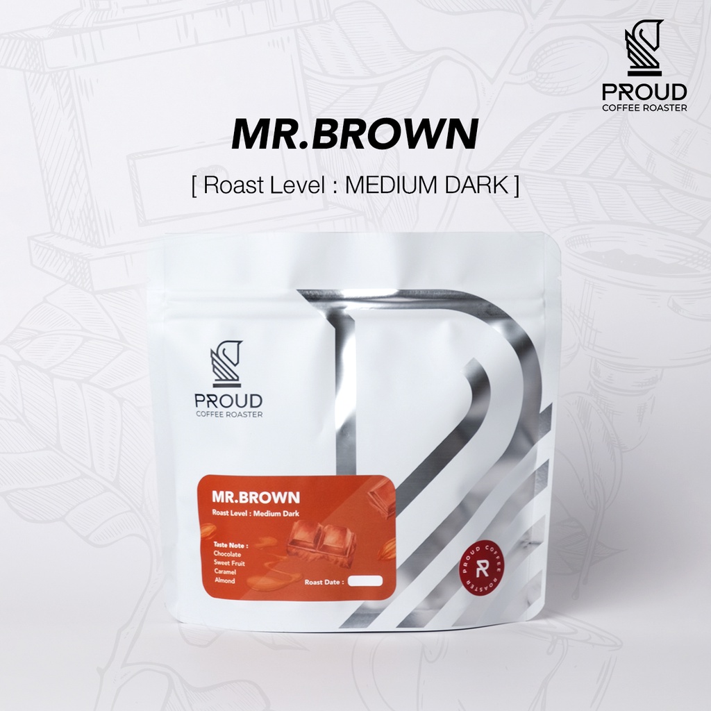 เมล็ดกาแฟคั่วกลางเข้ม Thai / Brazil Blend : Mr Brown - TBC for Espresso  (200 g)