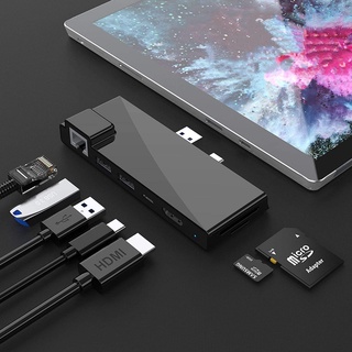 ฮับ Microsoft Surface Pro 7 Dock, อะแดปเตอร์ Surface Pro 2019 7-in-2 พร้อม 4K HDMI, การชาร์จ USB C PD, พอร์ต USB 3.0 2 พอร์ต (5Gbps), เครื่องอ่านการ์ด SD / TF, แท่นวาง Gigabit Ethernet LAN Pro 7