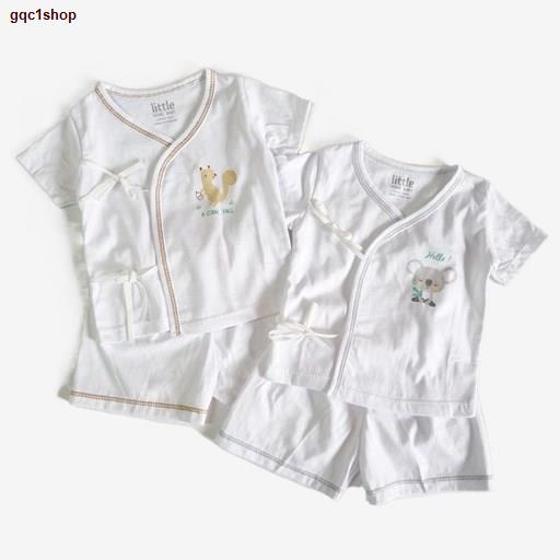 จัดส่งจากประเทศไทยLittle Home Baby ชุดเด็กแรกเกิด เสื้อผูกหน้า+กางเกง (สั้น) คละลาย
