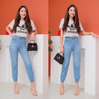 [Code:L9E6B ลด25.-] Oops jeans กางเกงขายาวเอวสูง ขาจั้ม