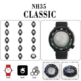 Pvd สายนาฬิกาข้อมือยาง สีดํา 45 มม. สําหรับ NH35 NH36 Movement