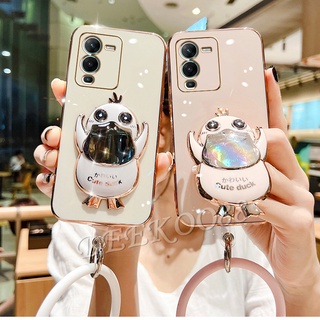 Ready Stock เคส VIVO V25 Pro V25e Y35 Y16 Y22 Y22S Y02S Y77 5G 4G Casing Fashion Cute Duck Stand With Hanging Ring Phone Case Electroplated Back Cover เคสโทรศัพท์ VivoV25 VivoY35 Softcase