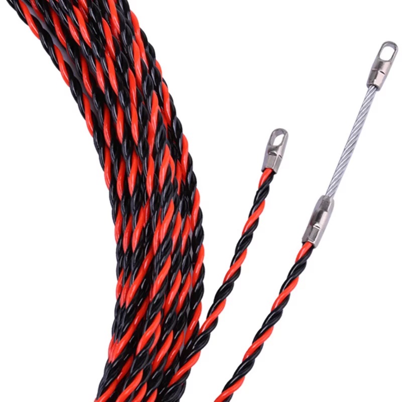 Fish Tape ฟิตเทปลวดร้อยสายไฟ วัสดุ Three Strand Steel(สีดำแดง) 10 20 30 50 M