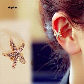 SKYSTAR_1Pc Fashion Women Rhinestone Starfish/Love Ear Clip Ear Stud Earrings Jewelry