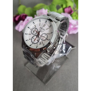 นาฬิกา Seiko Quartz Chronograph รุ่น SKS601P1 นาฬิกาผู้ชาย สายแสตนเลส หน้าปัดสีขาว สวยหรูรับประกันศูนย์ Seiko