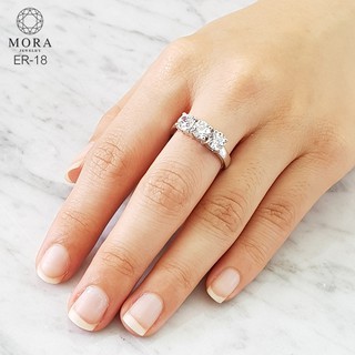 💍✨WR-18 แหวนเพชร CZ ขนาด 0.6 ct (5.5 mm) แหวนแถว แหวนเงินแท้ เครื่องประดับออกงาน เทียบเพชรแท้ By Mora Jewelry Diamond