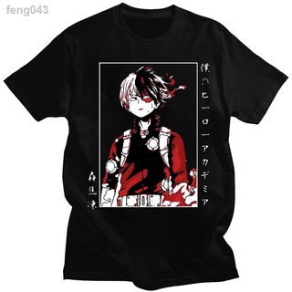 ☂♤♗การ์ตูน Todoroki Shoto แฟชั่นรูปแบบเสื้อยืด Basic Tops อะนิเมะญี่ปุ่น My Hero Academia ลำลองแขนสั้นคอกลมผ้าฝ้าย T เสื