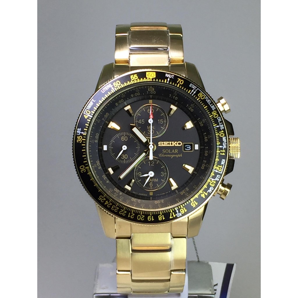 นาฬิกาผู้ชาย SEIKO SOLAR CHRONOGRAPH ALARM รุ่น SSC008P2 ตัวเรือนทองสายทอง รับประกันของแท้ 100 เปอร์เซนต์