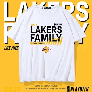 เสื้อยืดแขนสั้น ผ้าฝ้ายแท้ พิมพ์ลาย Lakers Basketball Sports Kobe James ทรงหลวม ขนาด 230 กรัม สําหรับผู้ชาย นักเรียน