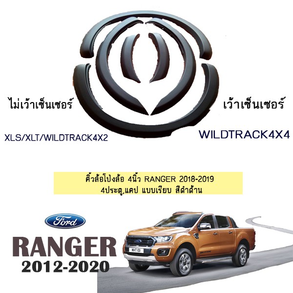 ซุ้มล้อ คิ้วล้อ 4นิ้ว Ranger 2018-2020 4ประตู,แคป แบบเรียบ สีดำด้าน ชุดแต่ง Ford