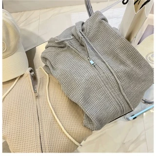 NINGFASHION เสื้อคลุมกันหนาวเเขนยาวมีฮู้ด ผู้หญิง เสื้อคลุมสีพื้น ผ้าไม่หนามาก รุ่นW9809