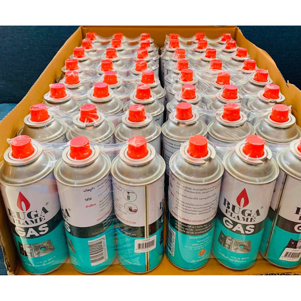 [48 กระป๋อง] BUGA FLAME น้ำหนักรวมกระป๋อง 355 กรัม ฝาแดง แก๊สกระป๋อง แก๊สเตาปิคนิค
