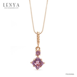 Lenya Jewelry จี้อเมทีสต์ (Amethyst) ทรงสี่เหลี่ยม เสริมด้วยอเมทีสต์ทรงกลมเล็กอีก 1 เม็ด ตัวเรือนเงินแท้ชุบพิ้งโกล์ด