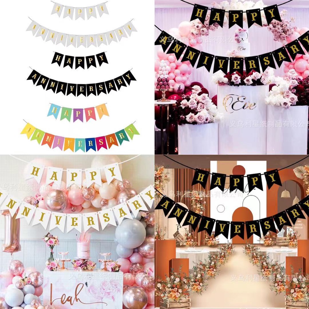 ธงแบนเนอร์ Happy Anniversary สําหรับตกแต่งปาร์ตี้วันเกิด