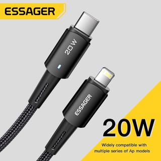 Essager PD Type-C เป็น L 3A สายชาร์จ อลูมิเนียมอัลลอย 20W สําหรับ iP 13 Pro Max 13mini 12 Pro Max X 8 plus Mbk PD