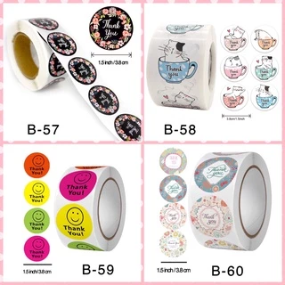 สติ๊กเกอร์Thank you ขนาดใหญ่ ขนาด 1.5 นิ้ว(3.8 ซม) 500 ดวง/ม้วนพร้อมส่ง(ซื้อครบ10ม้วนแถมม้วนใหญ่1.5นิ้ว 1ม้วน)