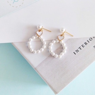 ต่างหูเจาะ/หนีบ 🌈 #A060 💗 White pearl n heart earring